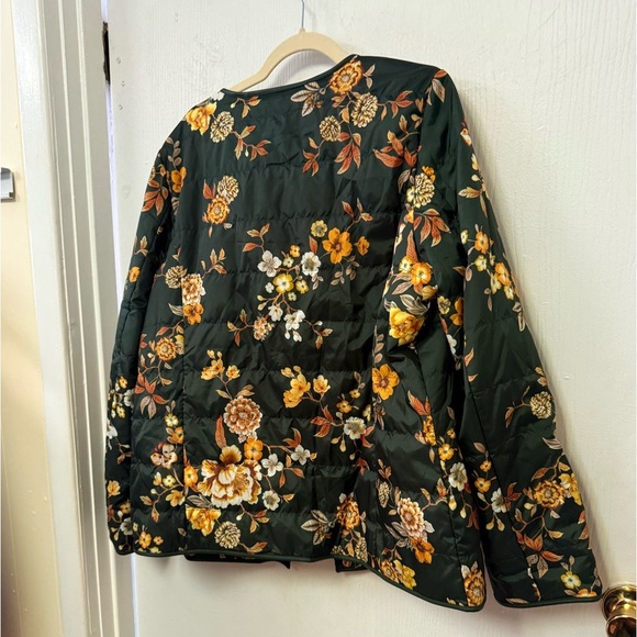 Dennis Basso Dark Green Thanksgiving Vibes Floral Puffer Jacket NWOT - Picture 4 of 6